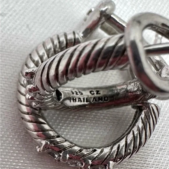 Vintage Judith Ripka Sterling Silver Hoop Earrings with CZ Inlay - Picture 4 of 4